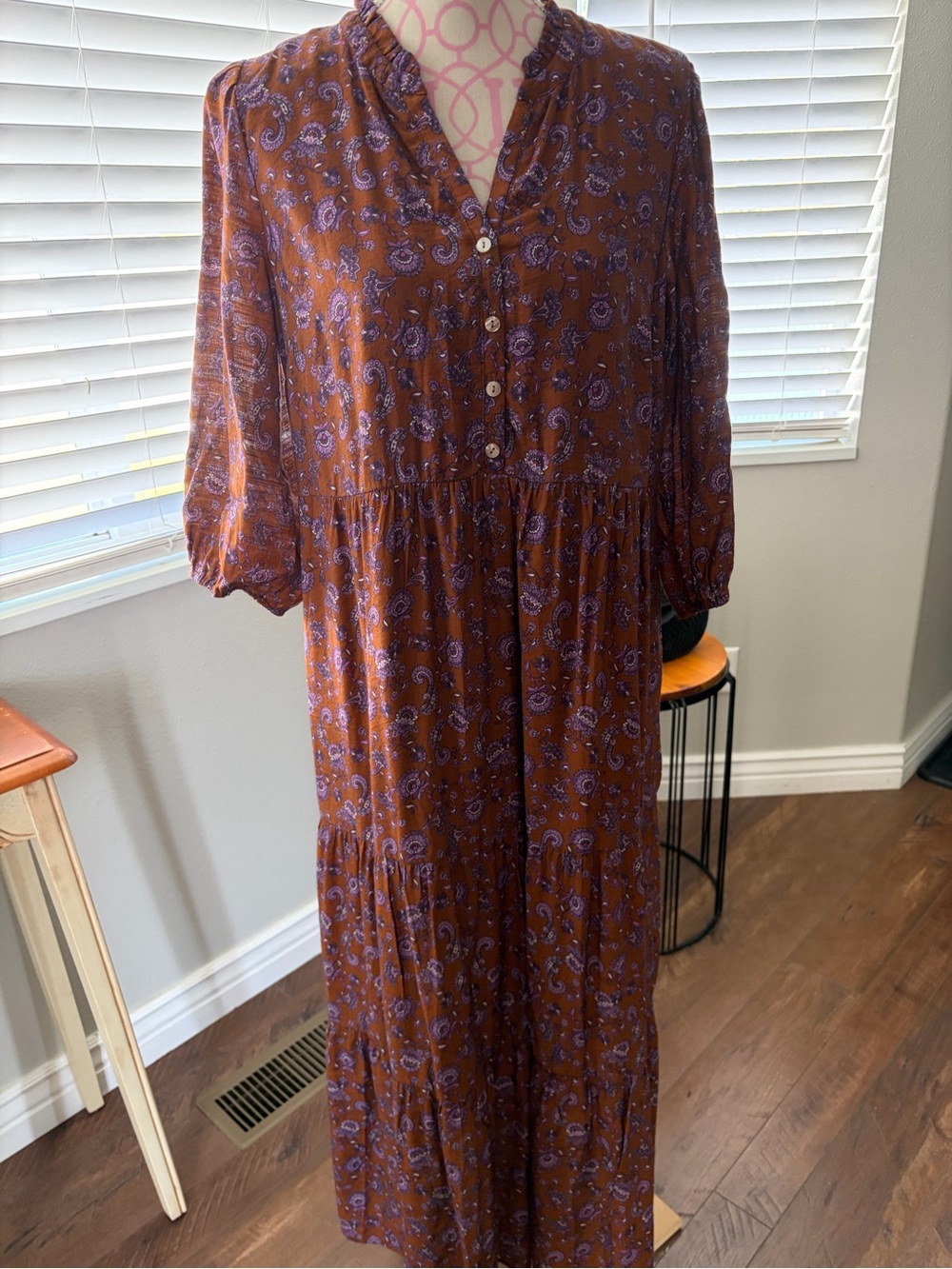 J. Jill Brown Maxi Dress with Purple Paisley Print